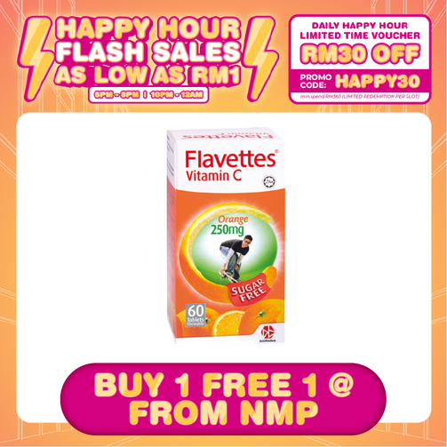 (HAPPY HOUR) FLAVETTES C ORANGE SUGAR FREE 250MG (60'S)